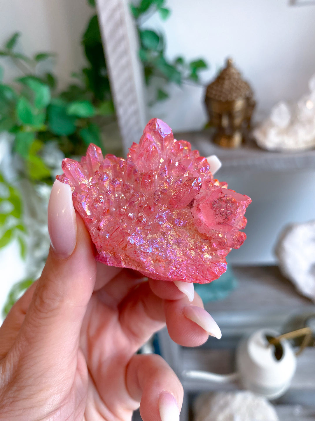 Pink Angel Aura Quartz Cluster