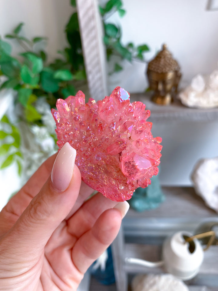Pink Angel Aura Quartz Cluster