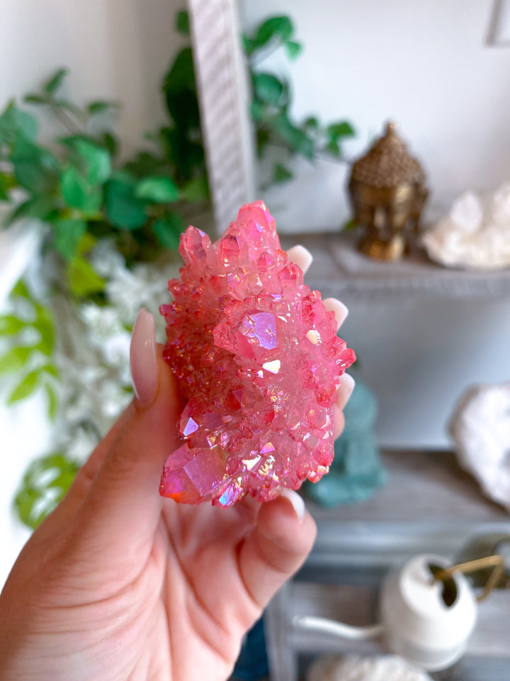 Pink Angel Aura Quartz Cluster