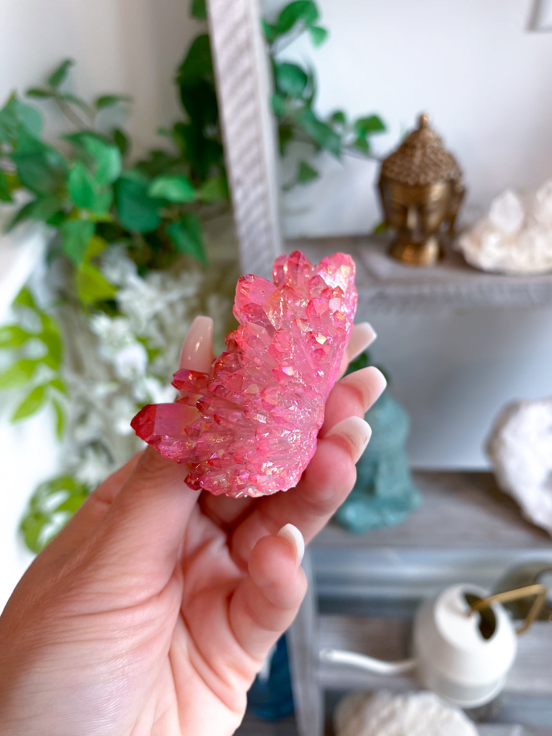 Pink Angel Aura Quartz Cluster