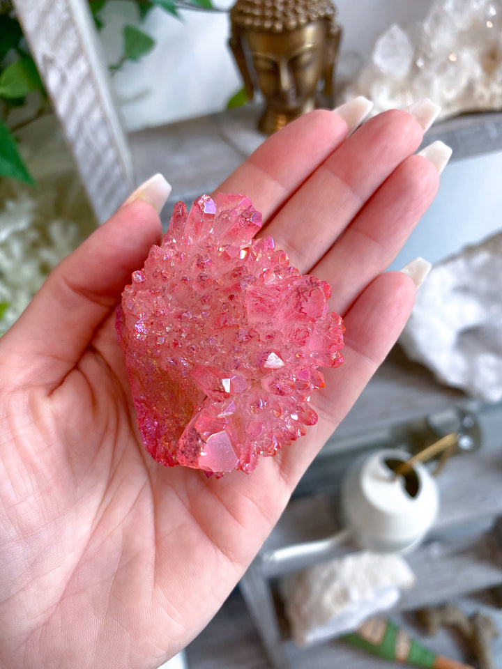 Pink Angel Aura Quartz Cluster