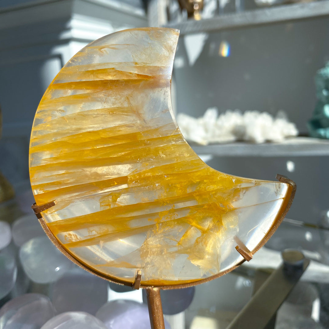 Tiger Stripe Golden Healer Moon on Stand 