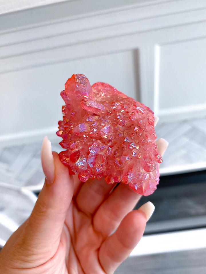Pink Angel Aura Quartz Cluster