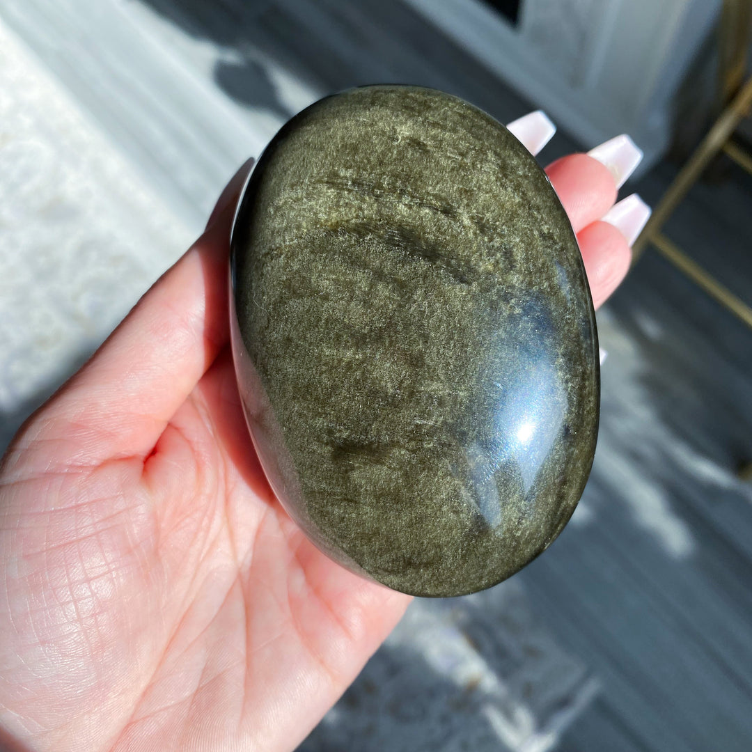 XL Jumbo Golden Sheen Obsidian Palm Stone