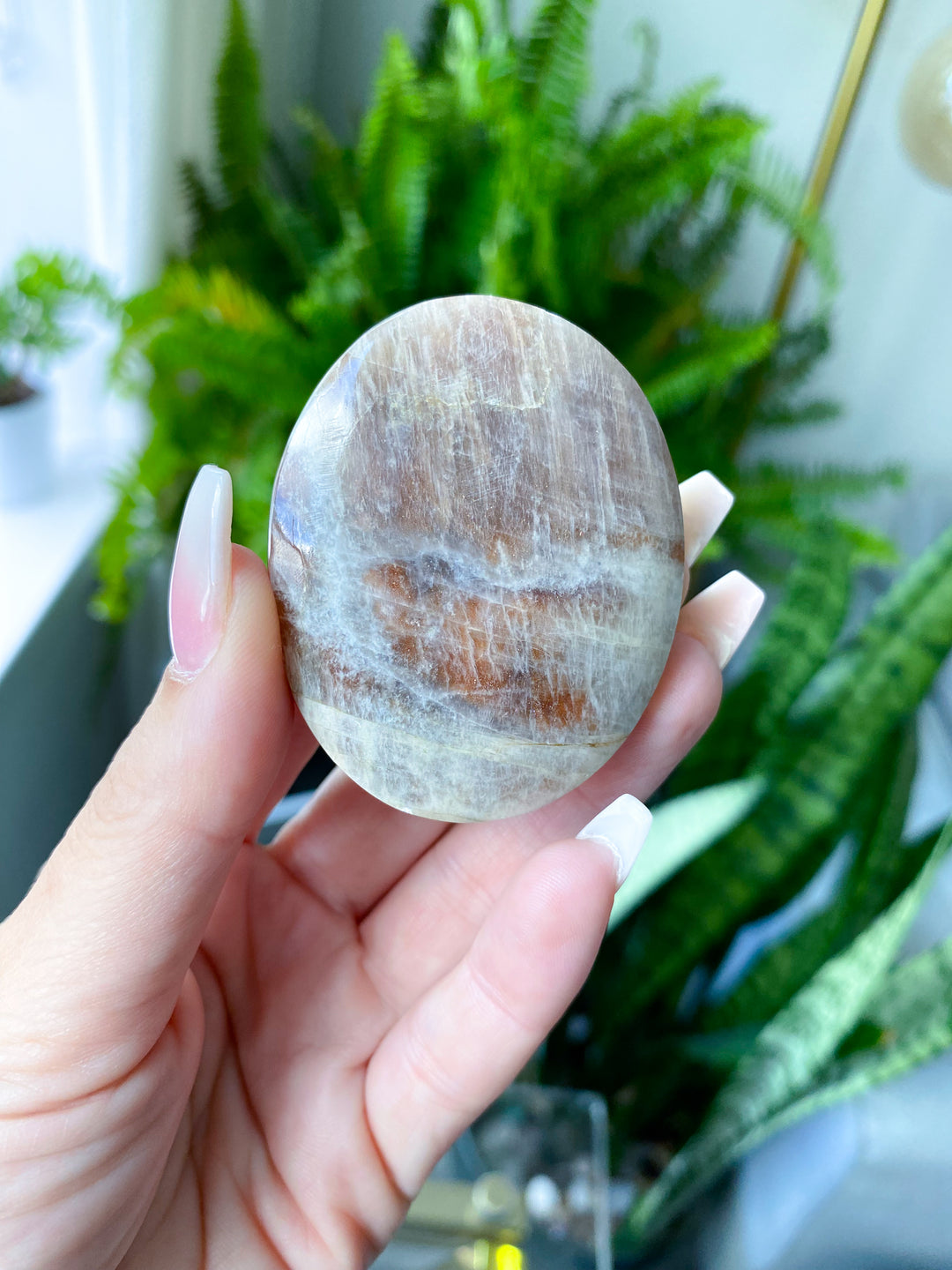 Blue Flash Moonstone with Sunstone Palm Stone - Get Exact Item - Russian Moonstone -  Belomorite - Goddess Energy- Safety - Hope - Happiness - Fresh Start