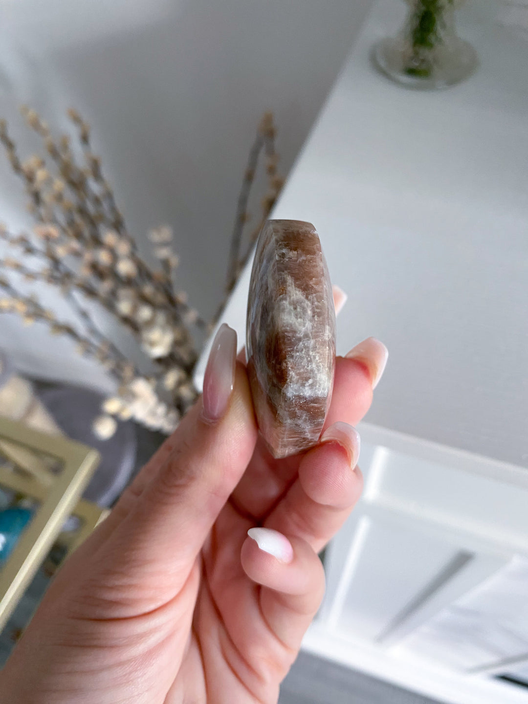 Blue Flash Moonstone with Sunstone Palm Stone - Get Exact Item - Russian Moonstone -  Belomorite - Goddess Energy- Safety - Hope - Happiness - Fresh Start