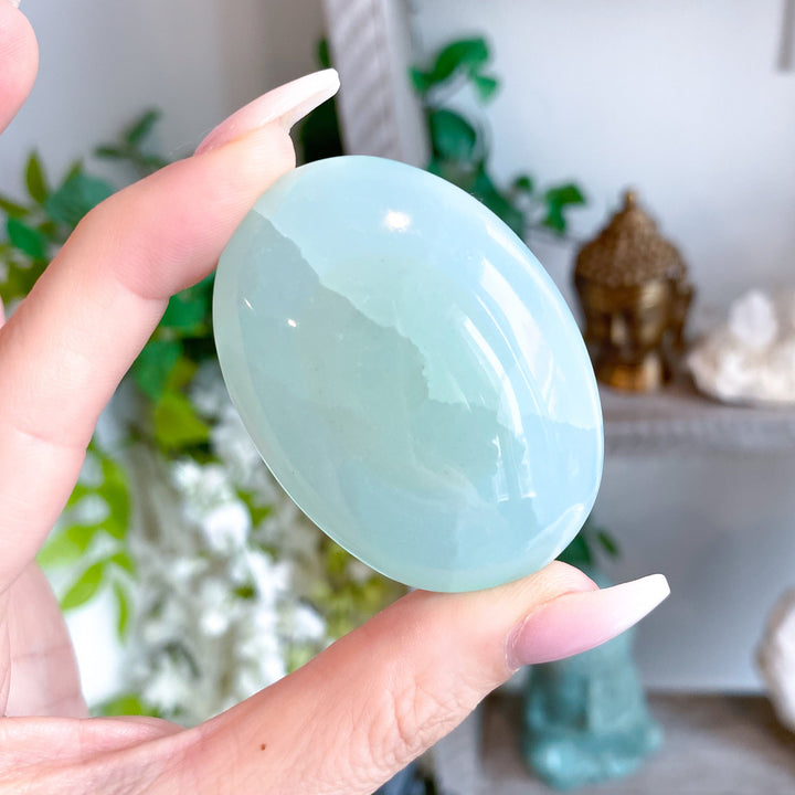 Small Pistachio Green Calcite Palm Stone #2