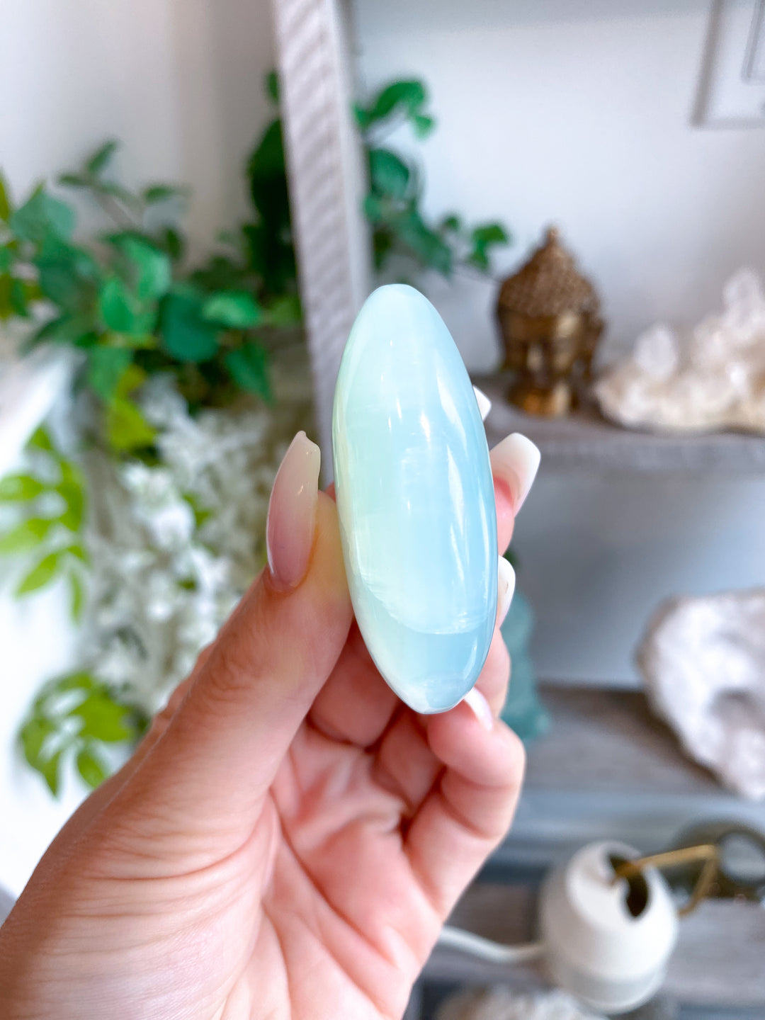 Small Pistachio Green Calcite Palm Stone #2