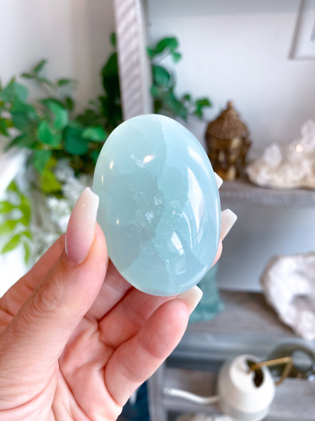 Small Pistachio Green Calcite Palm Stone #2