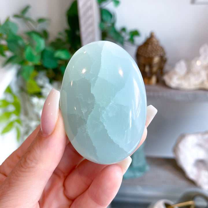 Small Pistachio Green Calcite Palm Stone #2