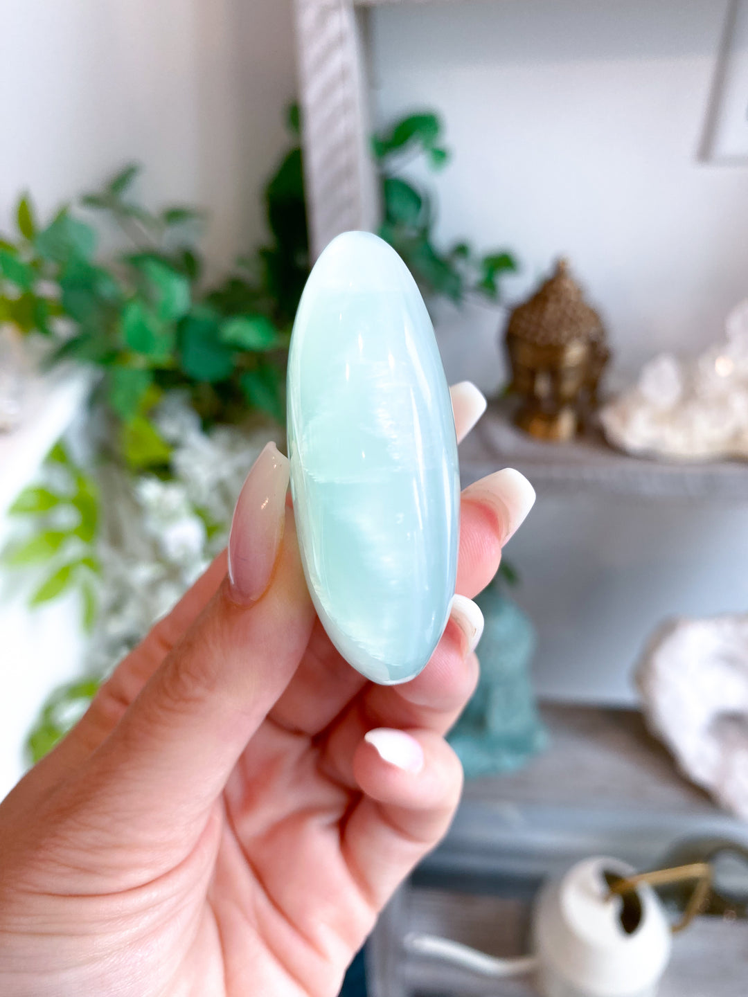 Small Pistachio Green Calcite Palm Stone #2