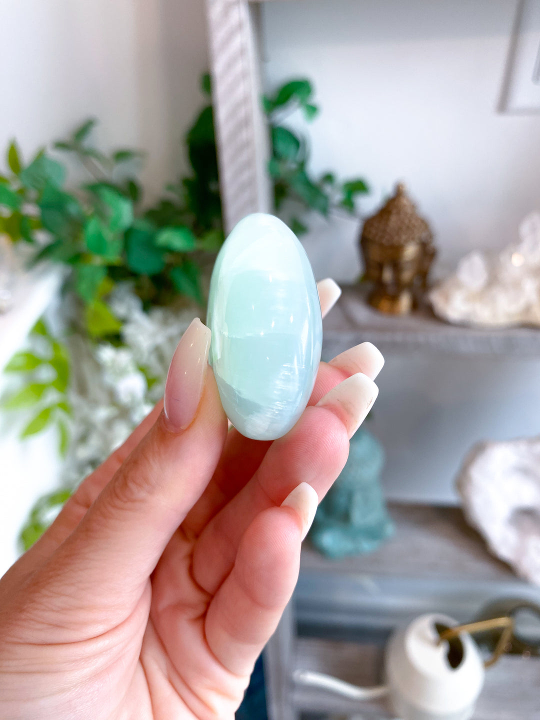 Small Pistachio Green Calcite Palm Stone #2