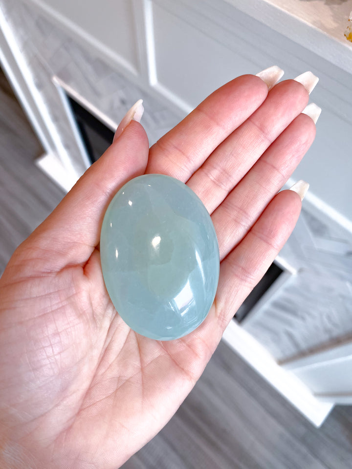 Small Pistachio Green Calcite Palm Stone #2