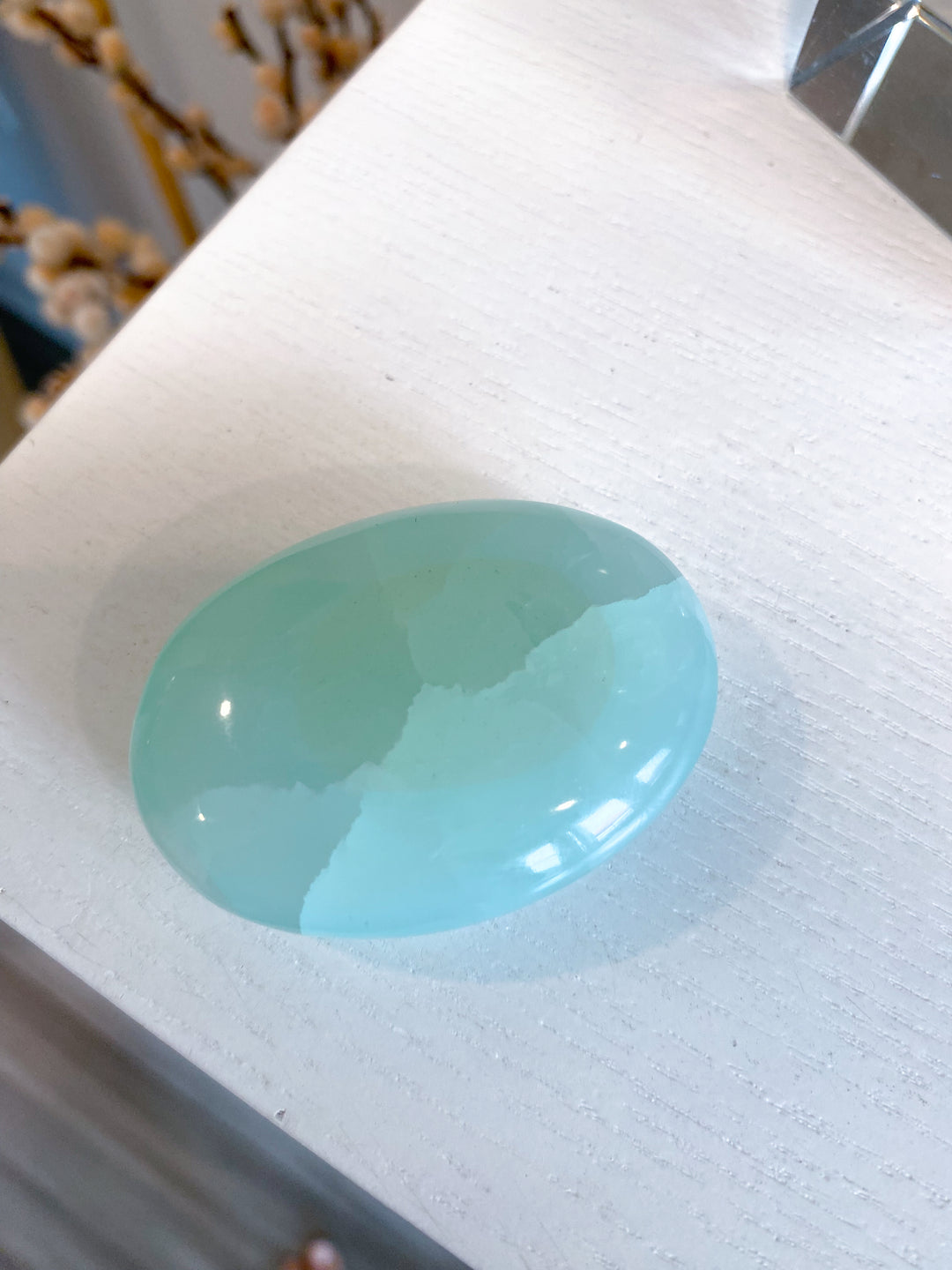Small Pistachio Green Calcite Palm Stone #2