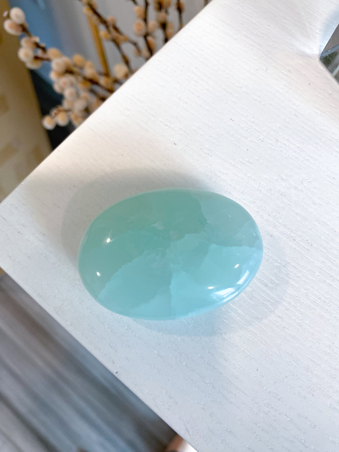 Small Pistachio Green Calcite Palm Stone #2