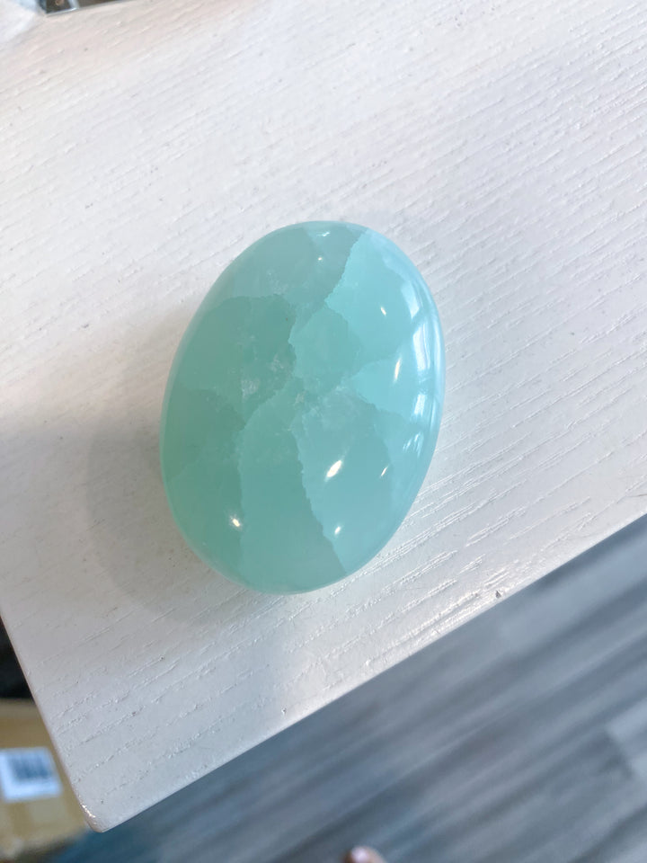 Small Pistachio Green Calcite Palm Stone #2