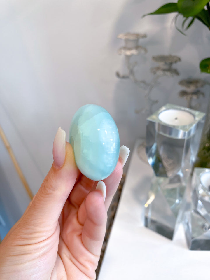 Small Pistachio Green Calcite Palm Stone #2