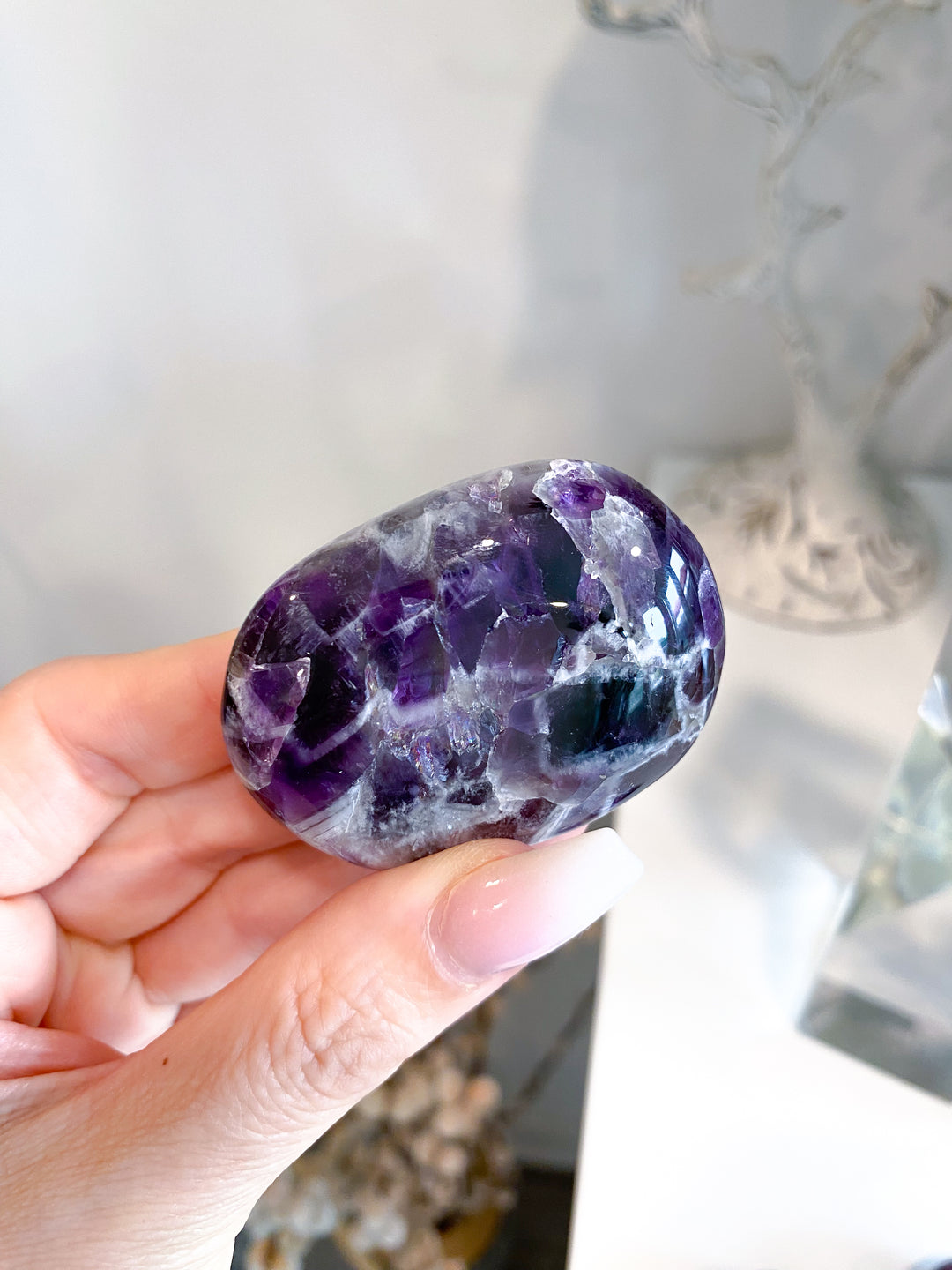 Dream Chevron Amethyst Palm Stone #1