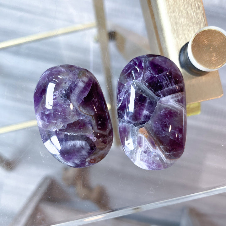 Set: Two Small Dream Chevron Amethyst Palm Stones