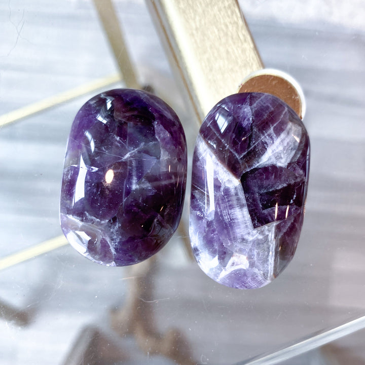 Set: Two Small Dream Chevron Amethyst Palm Stones
