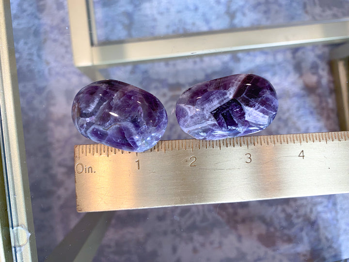 Set: Two Small Dream Chevron Amethyst Palm Stones