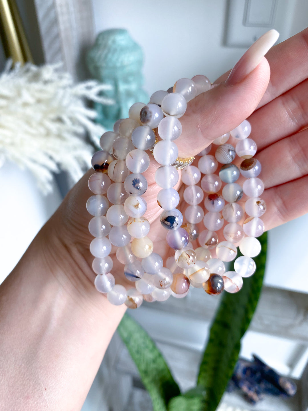 White, Orange, Brown, Black Agate Bracelet 8mm