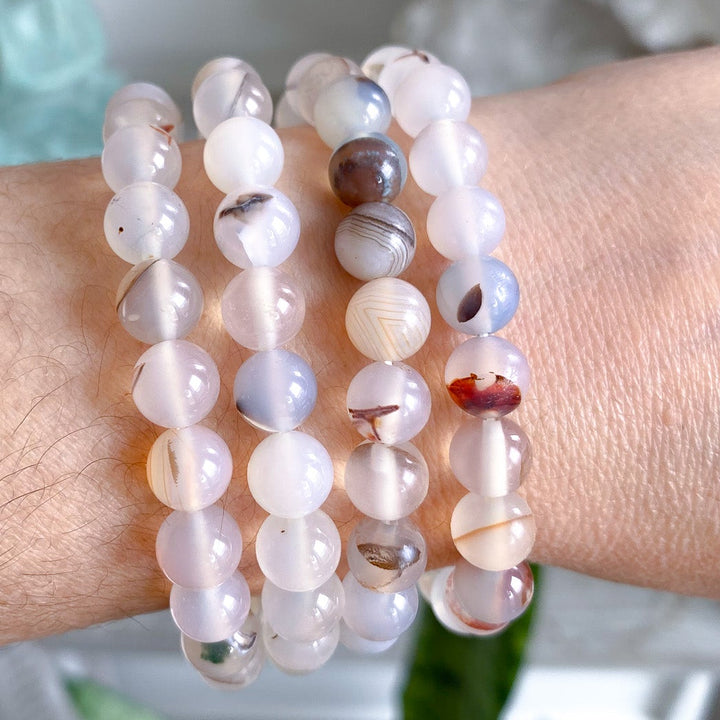 White, Orange, Brown, Black Agate Bracelet 8mm