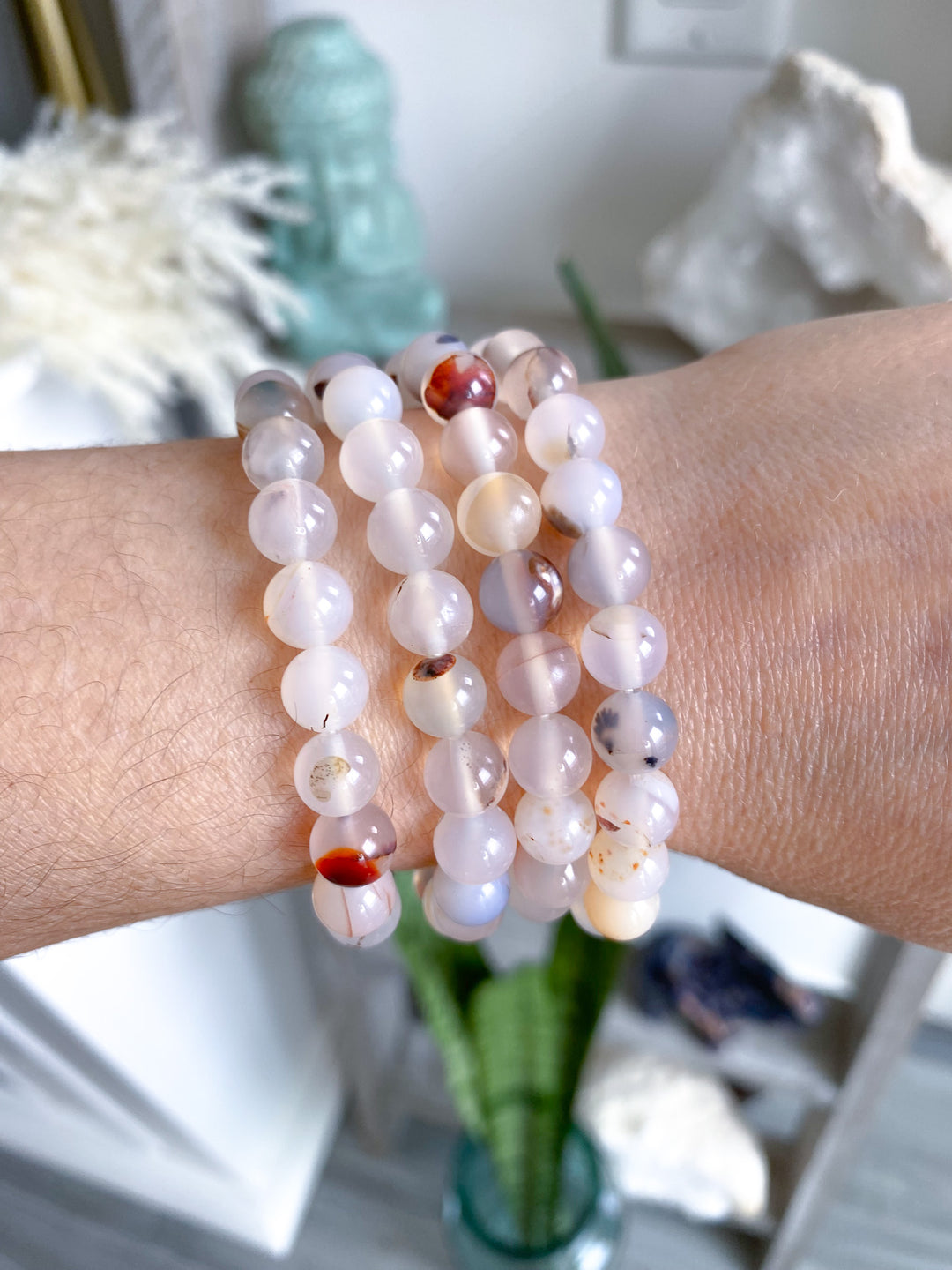 White, Orange, Brown, Black Agate Bracelet 8mm