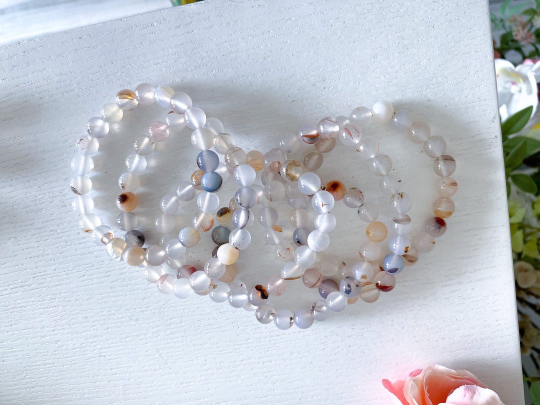 White, Orange, Brown, Black Agate Bracelet 8mm