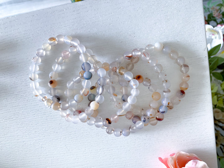White, Orange, Brown, Black Agate Bracelet 8mm