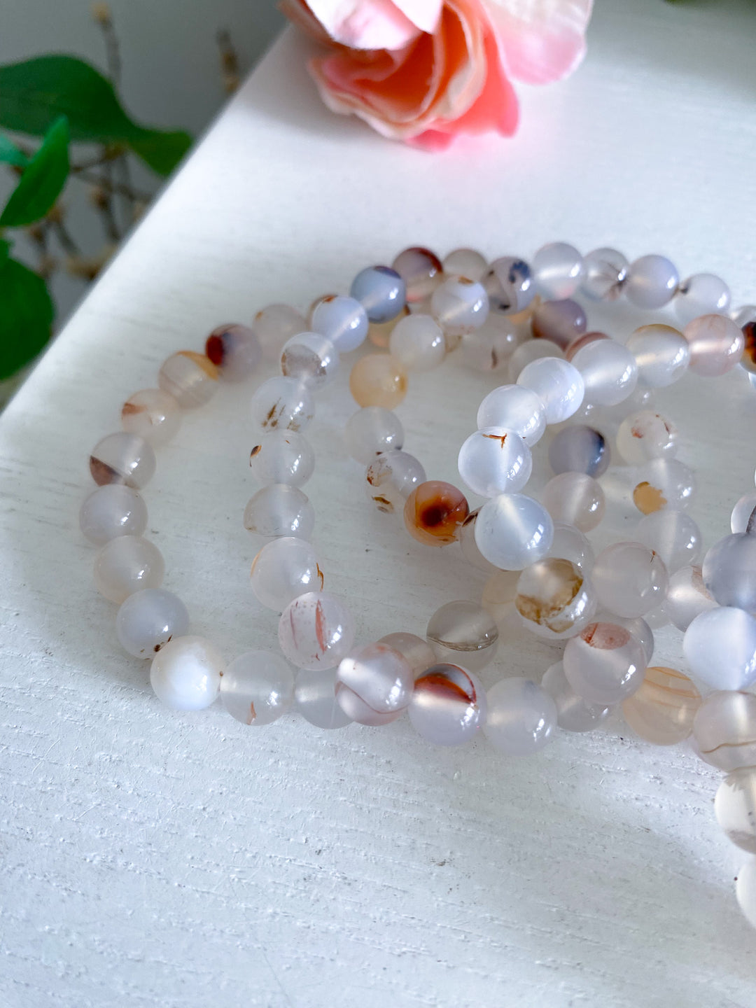 White, Orange, Brown, Black Agate Bracelet 8mm