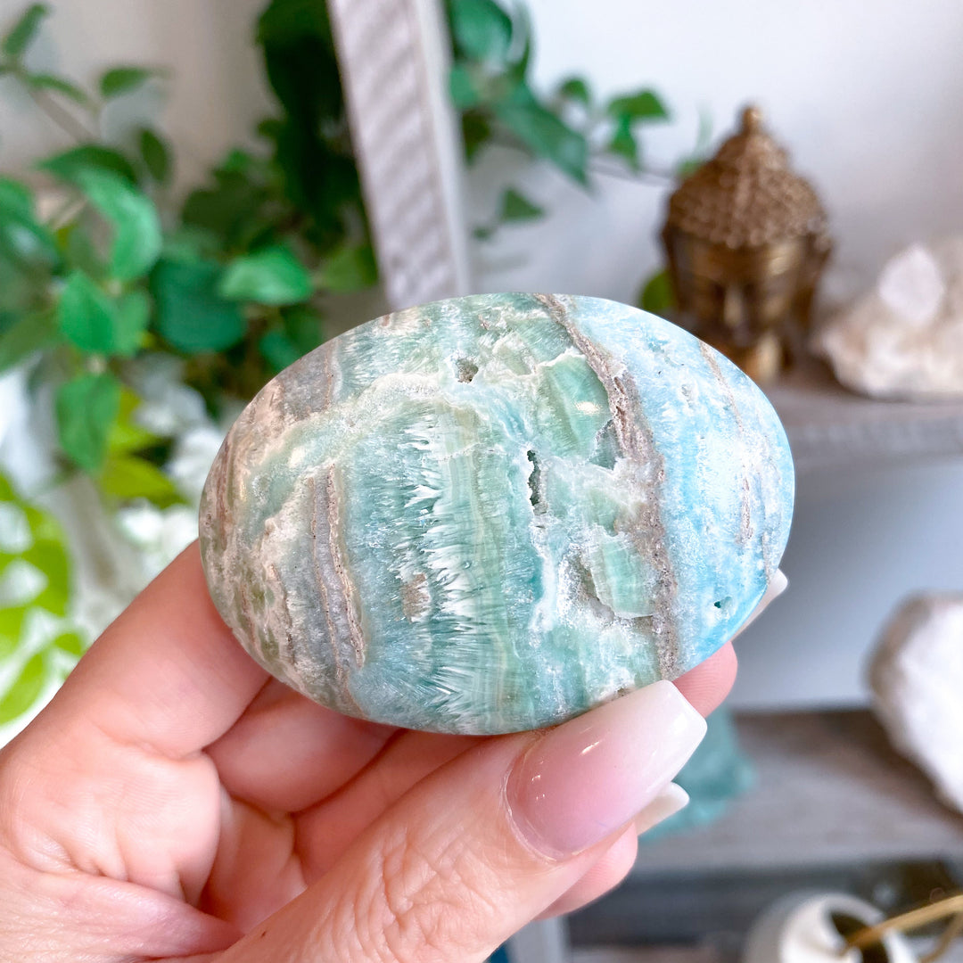 Small Blue Aragonite Palm Stone #1