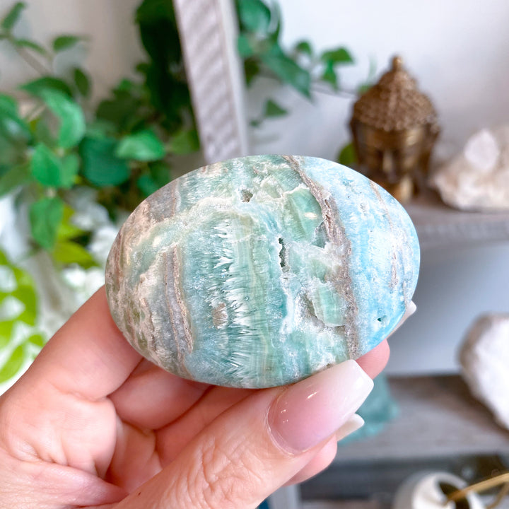 Small Blue Aragonite Palm Stone #1
