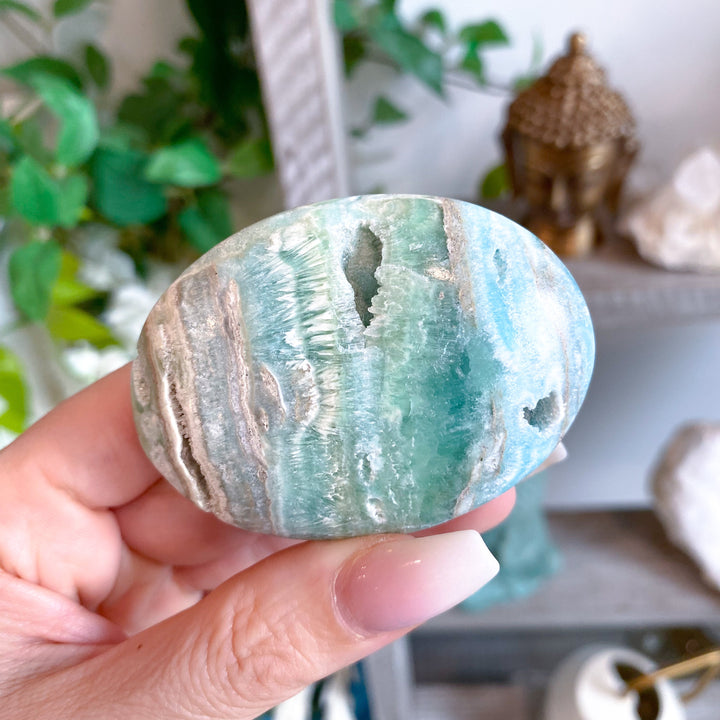 Small Blue Aragonite Palm Stone #1