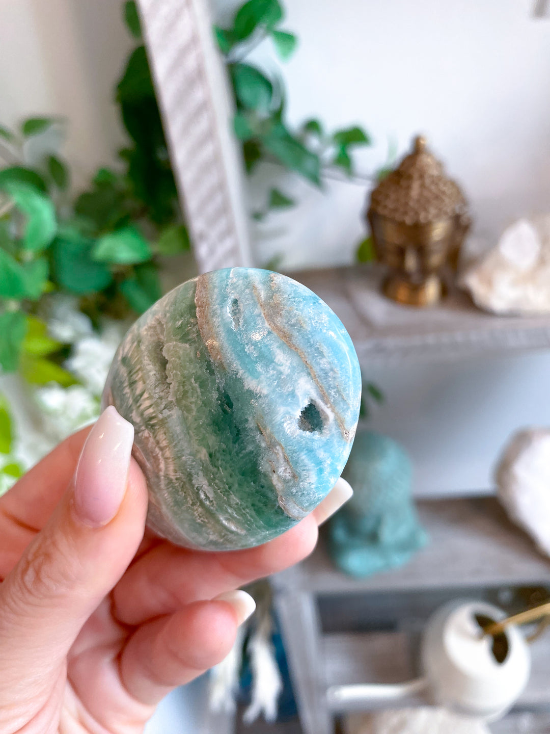 Small Blue Aragonite Palm Stone #1