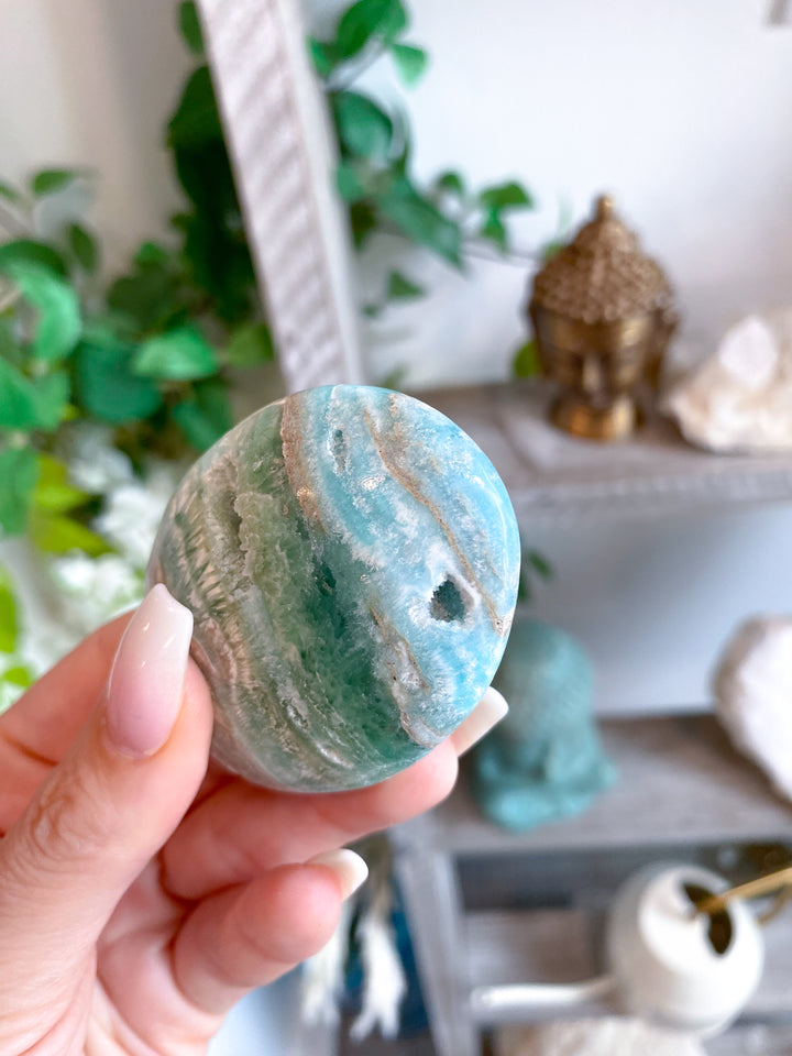 Small Blue Aragonite Palm Stone #1