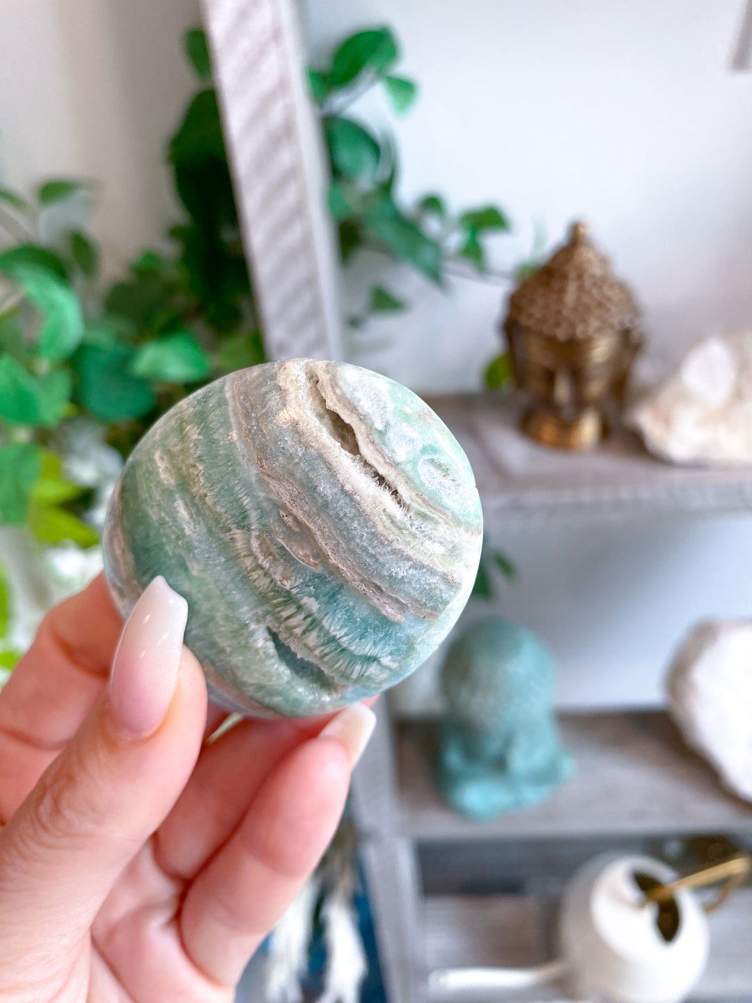 Small Blue Aragonite Palm Stone #1