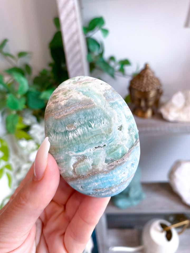 Small Blue Aragonite Palm Stone #1