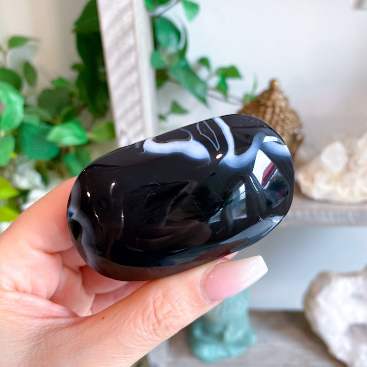 Black Agate Palm Stone #5 - Get Exact Item - Protection - Energy