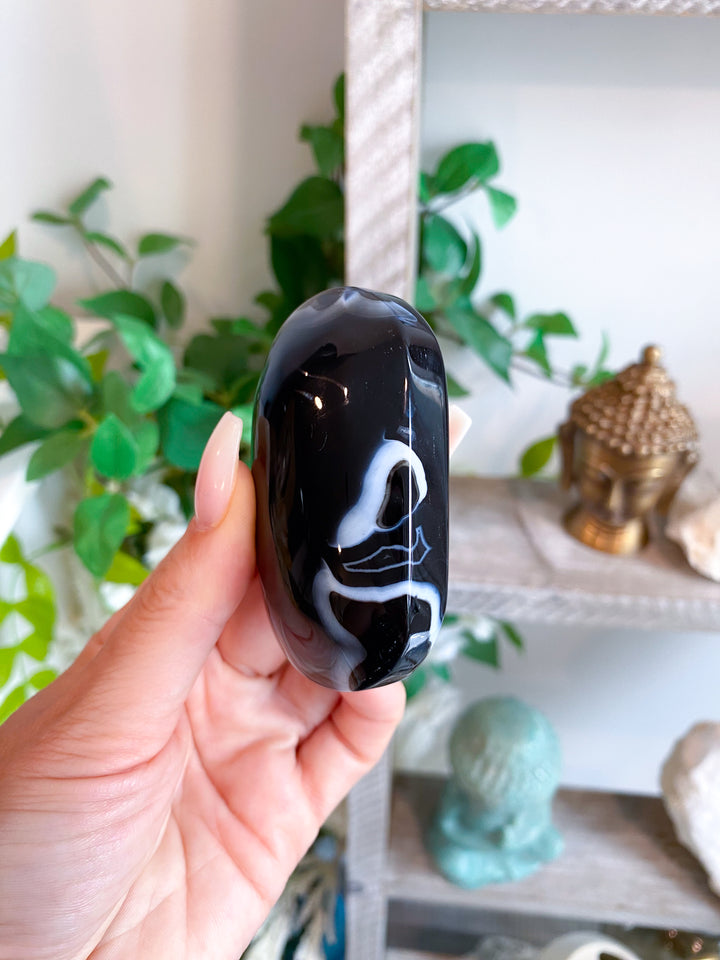Black Agate Palm Stone #5 - Get Exact Item - Protection - Energy