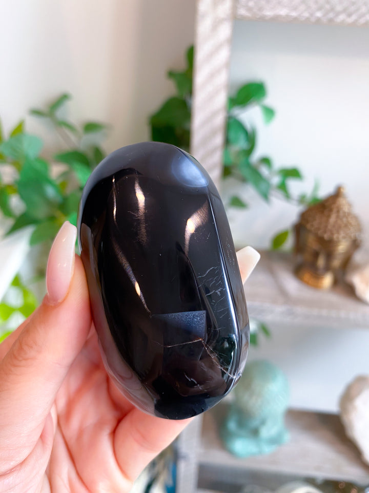 Black Agate Palm Stone #5 - Get Exact Item - Protection - Energy