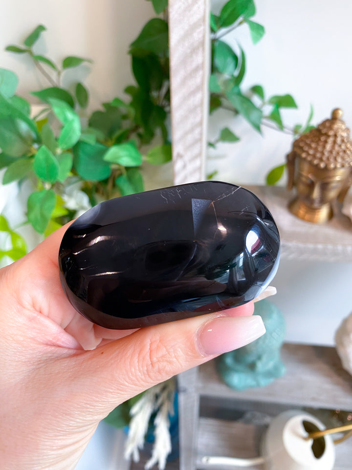 Black Agate Palm Stone #5 - Get Exact Item - Protection - Energy