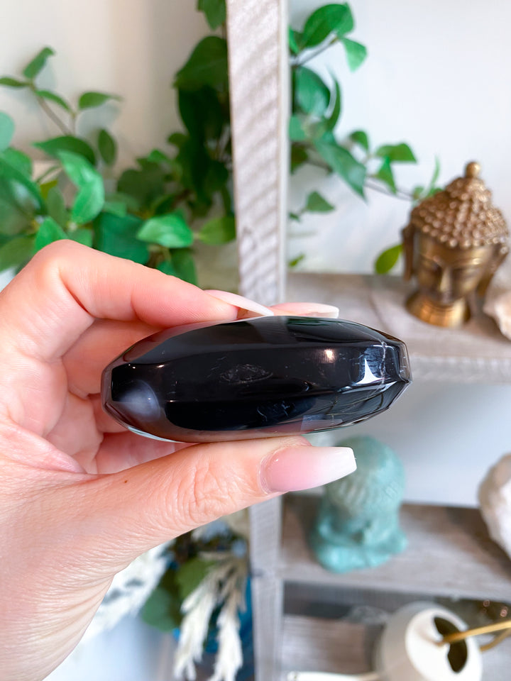 Black Agate Palm Stone #5 - Get Exact Item - Protection - Energy