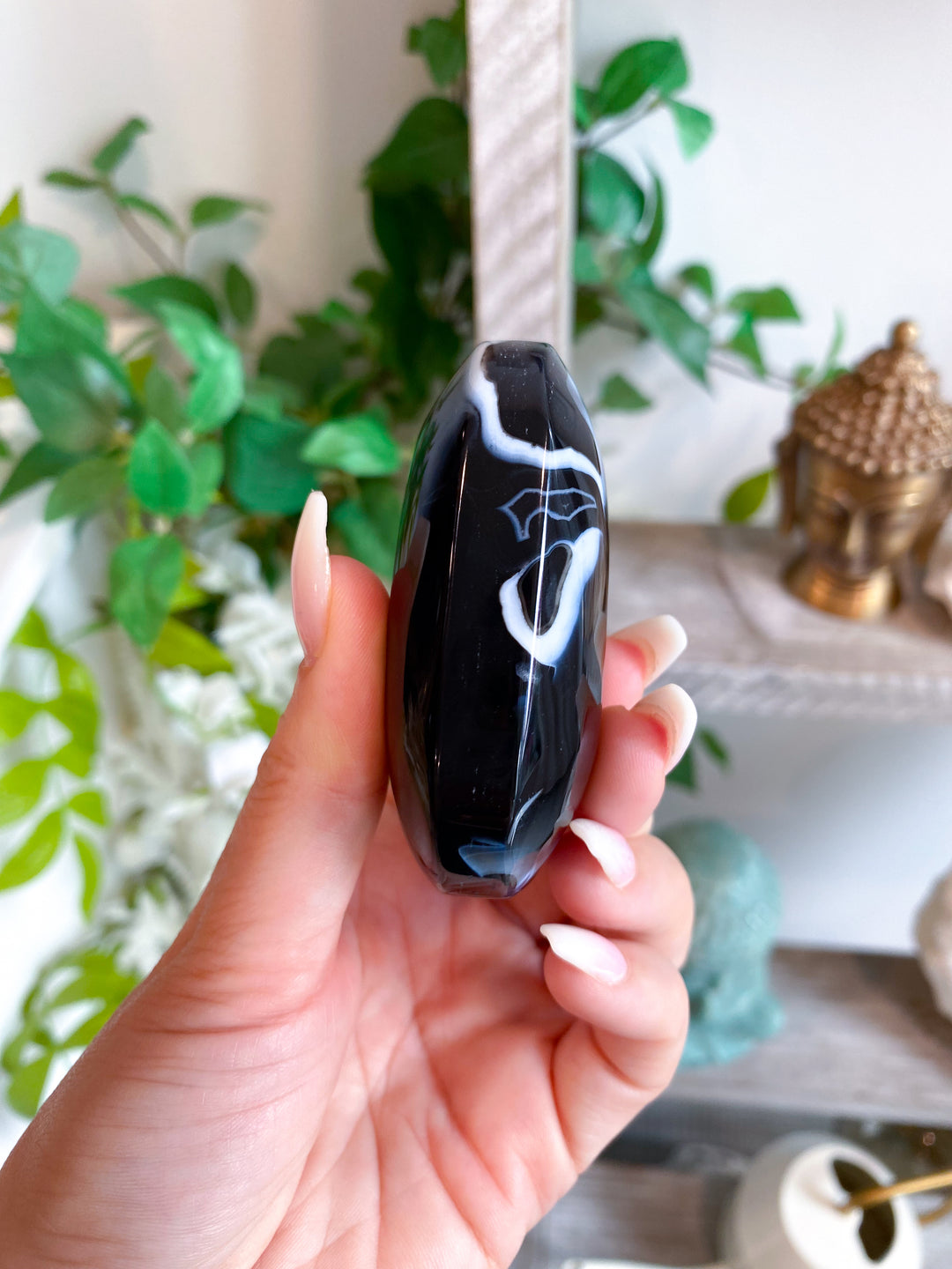 Black Agate Palm Stone #5 - Get Exact Item - Protection - Energy