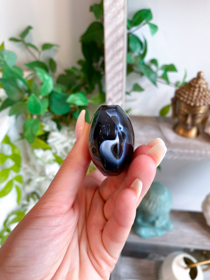 Black Agate Palm Stone #5 - Get Exact Item - Protection - Energy