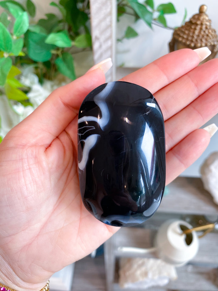 Black Agate Palm Stone #5 - Get Exact Item - Protection - Energy