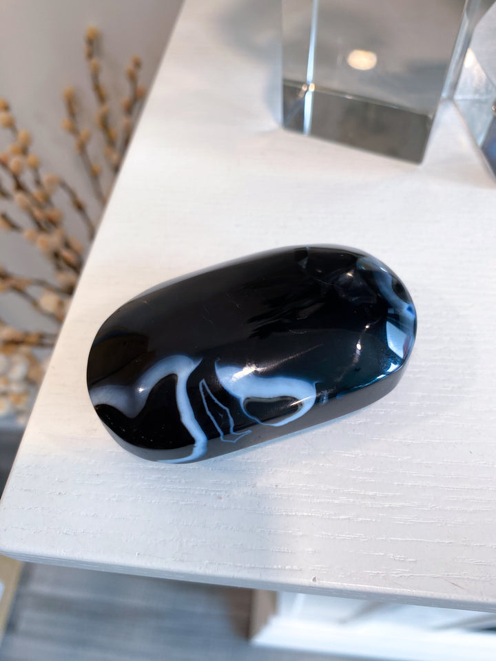 Black Agate Palm Stone #5 - Get Exact Item - Protection - Energy