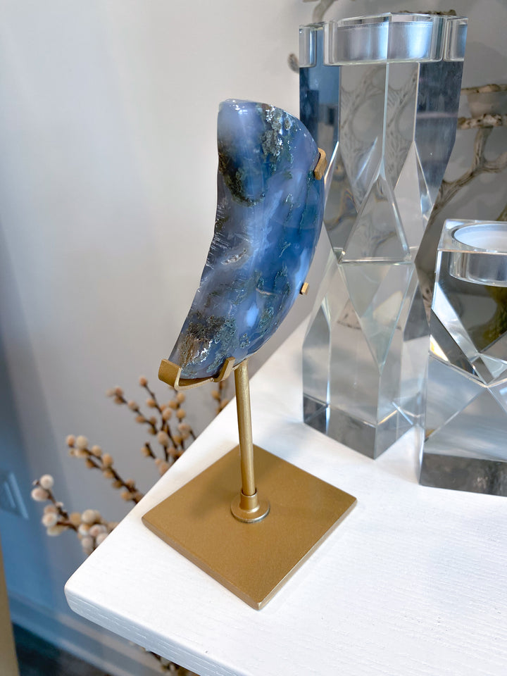 Green Moss Agate Moon on Custom Stand #4
