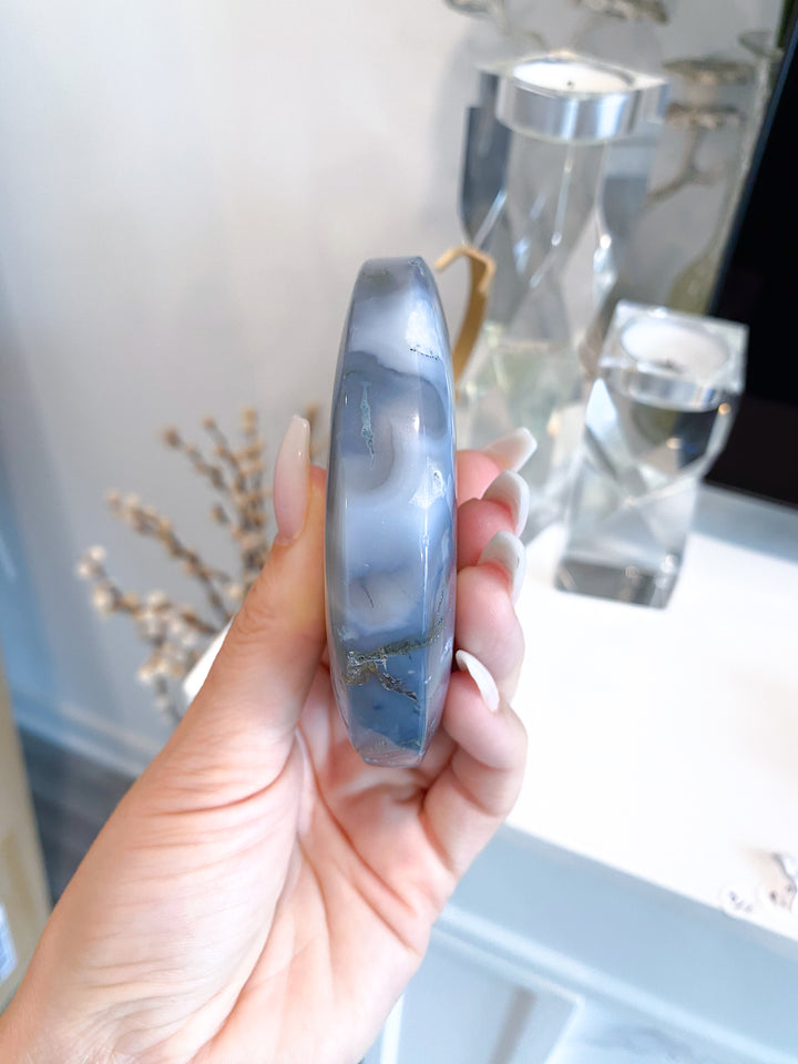 Green Moss Agate Moon on Custom Stand #4
