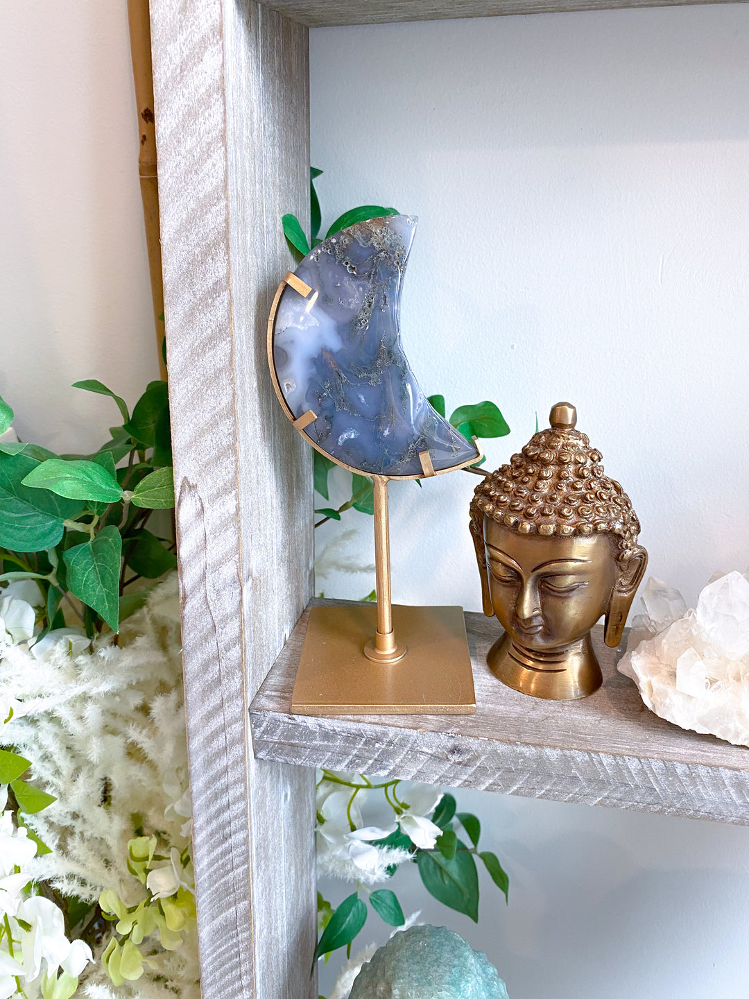 Green Moss Agate Moon on Custom Stand #4